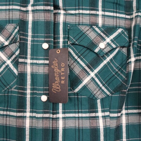 Wrangler Western Shirt Women's Size M Green Plaid Long Sleeve Cowgirl Retro - Picture 3 of 11